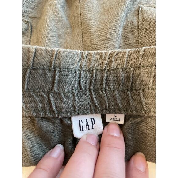 GAP Army Olive Green Linen Blend Pull On Shorts Elastic Waist Drawstring Size L - Picture 6 of 8